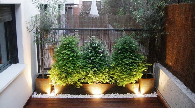 Un buen juego de plantas y la iluminación perfecta da resultados espectaculares a la hora de plantearte cómo decorar una terraza para que luzca como nueva
